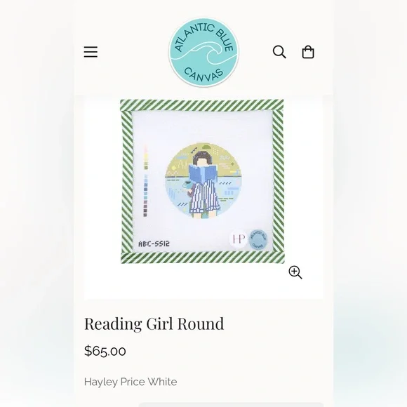 Reading Girl Round Needlepoint Canvas - Picture 2 of 3
